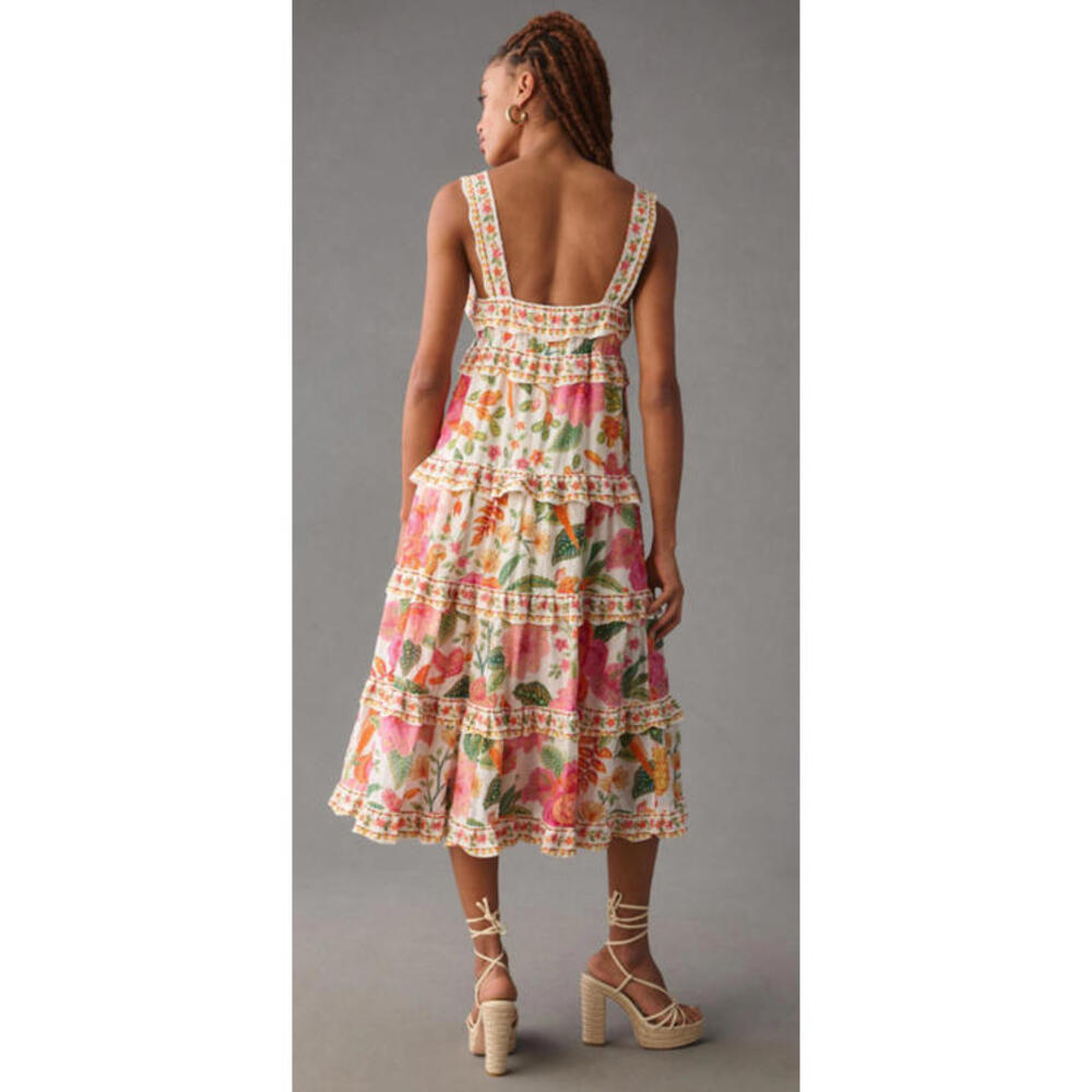 NEW, Farm Rio Square-Neck Tiered Ruffle Dress SZ L #MD1078 - Picture 9 of 11